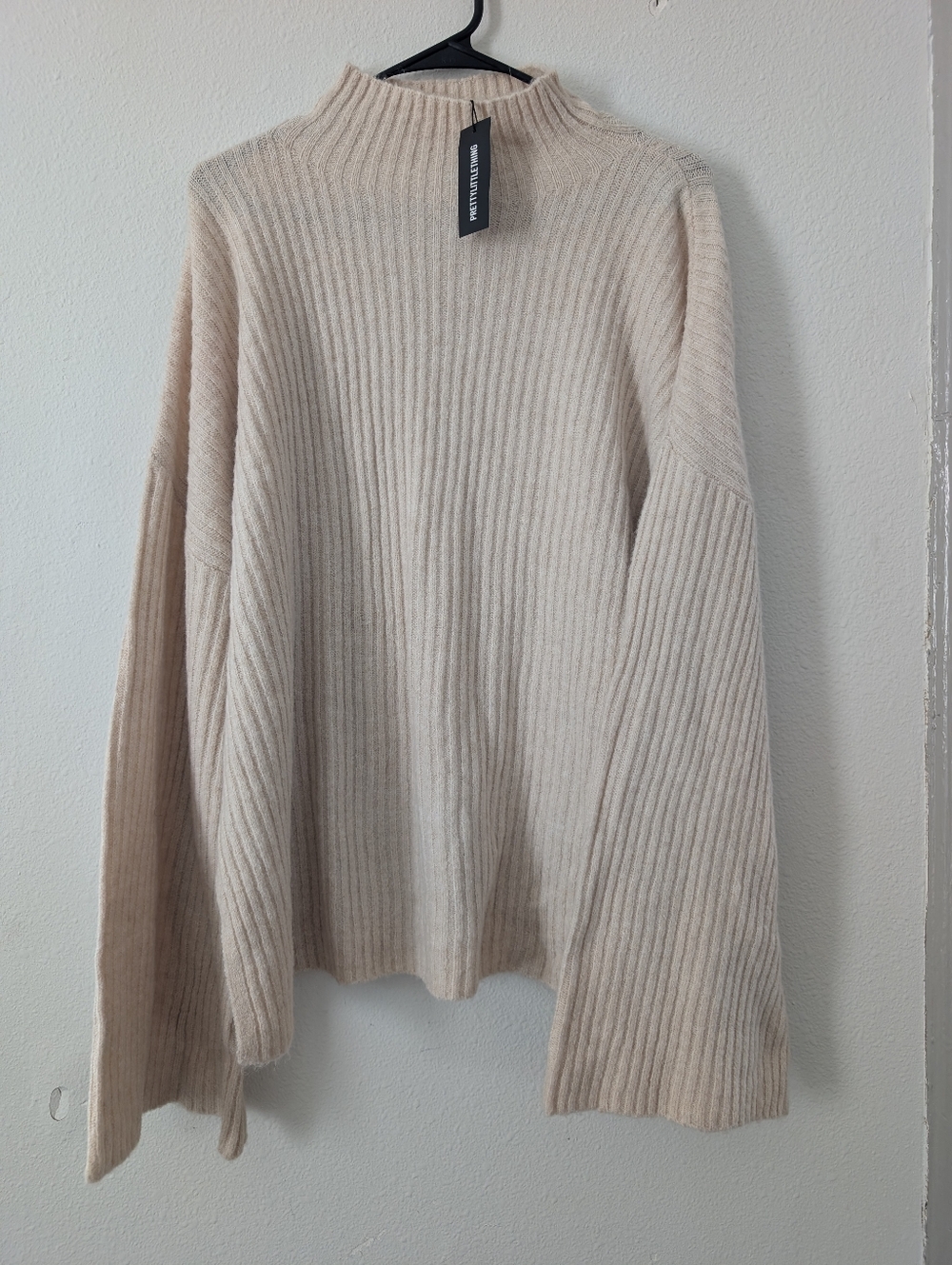 PrettyLittleThing Beige Ribbed Cowl Neck Sweater